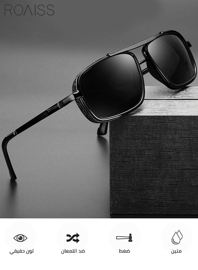 roaiss Men's Rectangular Polarized Sunglasses, UV400 Protection Sun Glasses with Metal Frame, Fashion Anti-Glare Sun Shades for Men Driving, Fishing, Traveling, Black, 59mm - Image 3