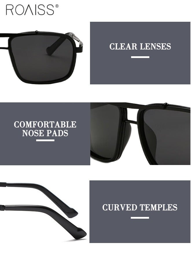 roaiss Men's Rectangular Polarized Sunglasses, UV400 Protection Sun Glasses with Metal Frame, Fashion Anti-Glare Sun Shades for Men Driving, Fishing, Traveling, Black, 59mm - Image 5