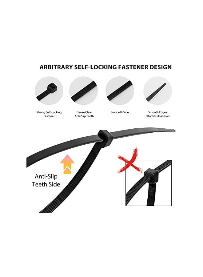 PROMASS promass Cable Zip Ties,400 Pack Black Zip Ties Assorted Sizes 12+8+6+4 Inch,Multi-Purpose Self-Locking Nylon Cable Ties Cord Management Ties,Plastic Wire Ties for Home,Office,Garden,Workshop.  - Image 3