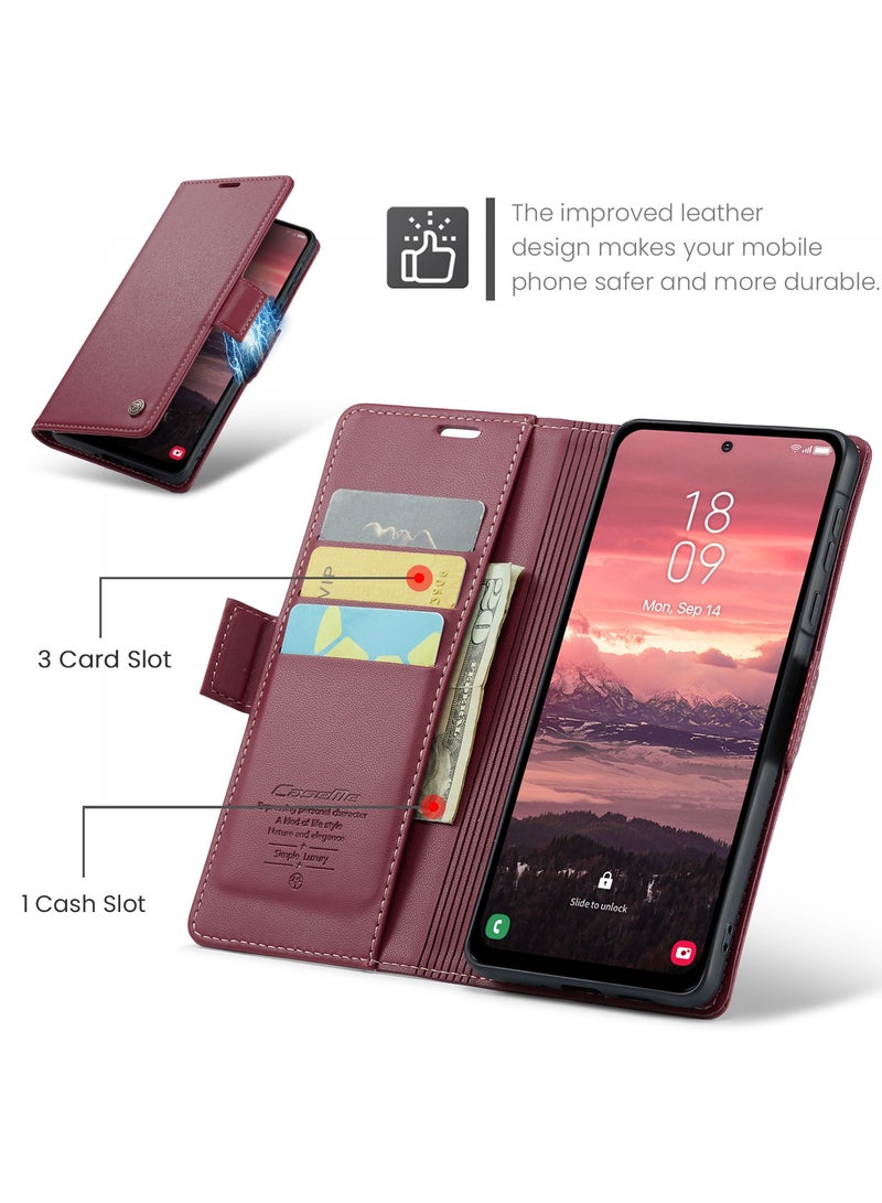 CaseMe Phone Case Luxury PU Leather Design Anti Fingerprint 023 Flip Cover Card Slot Holder Cover For Samsung Galaxy A36  (Red) - Image 4