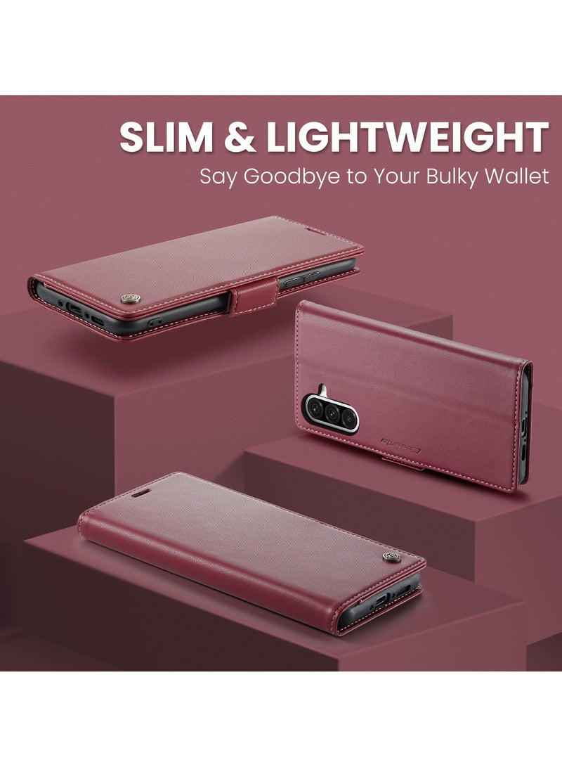 CaseMe Phone Case Luxury PU Leather Design Anti Fingerprint 023 Flip Cover Card Slot Holder Cover For Samsung Galaxy A36  (Red) - Image 5