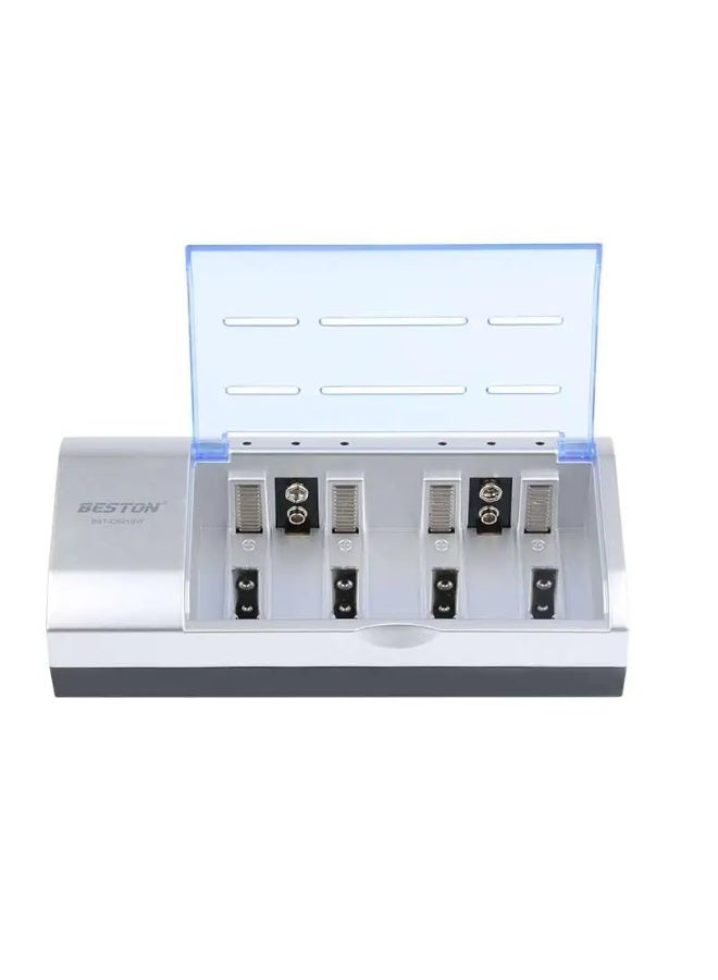 بيستون شاحن بطاريات ذكي عالمي لبطاريات AA وAAA وC وD وبطاريات Ni-MH/Ni-Cd القابلة لإعادة الشحن بجهد 9 فولت، مزود بقابس أوروبي، شاحن متعدد المنافذ مع مؤشرات LED - Image 2