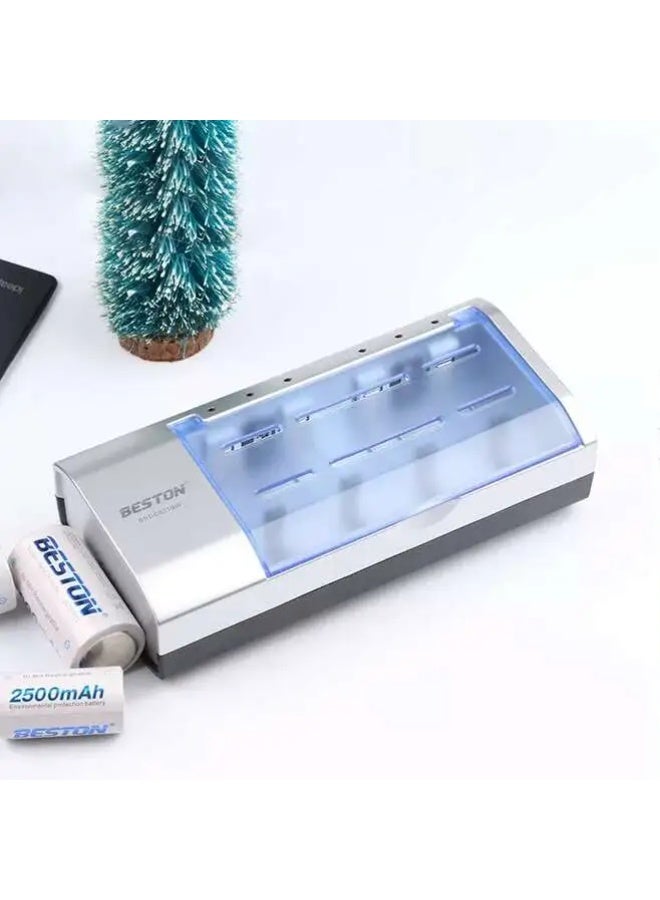بيستون شاحن بطاريات ذكي عالمي لبطاريات AA وAAA وC وD وبطاريات Ni-MH/Ni-Cd القابلة لإعادة الشحن بجهد 9 فولت، مزود بقابس أوروبي، شاحن متعدد المنافذ مع مؤشرات LED - Image 3
