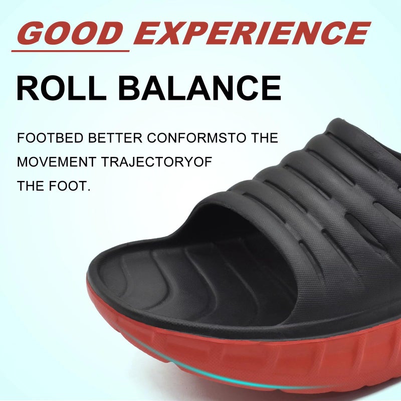 KuaiLu Mens Recovery Walking Sandals Sport Comfort Cushion Athletic Slides Orthotic Plantar Fasciitis Open Toe Slip On Wide Width Thick Foam Sandles Summer Pool Beach Slippers Black Red Size 10 - Image 5