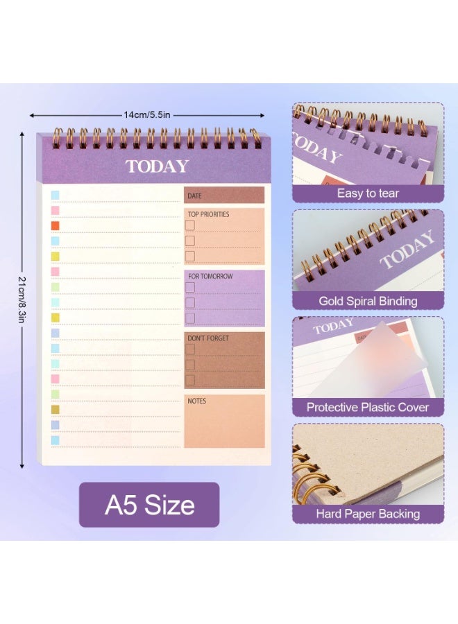 2 Pack A5 Daily Planner, 60 Pages To Do List Notepad, 120GSM Paper Spiral Binding Notebook for School Office Home Task Checklist and Personal Organization, Transparent - Image 2