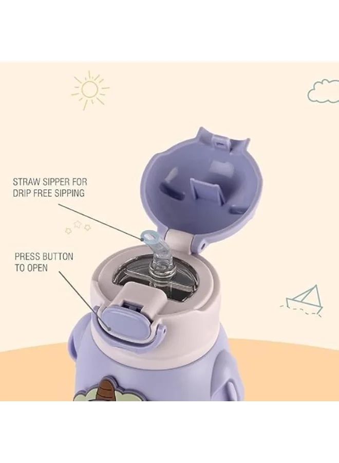 Mobcos Mobcos W Bottle Purple MOBCOS Cute Teddys Water Bottle with Straw, Stainless Steel Drinking Bottle with Straps Reusable Metal Water Bottle Leak Proof Vacuum Insulated Water Bottles for Girls and Boys Keep Hot and Cold (Purple)  | Best Price UAE