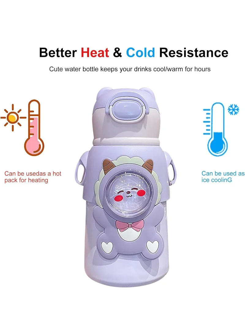 Mobcos Mobcos W Bottle Purple MOBCOS Cute Teddys Water Bottle with Straw, Stainless Steel Drinking Bottle with Straps Reusable Metal Water Bottle Leak Proof Vacuum Insulated Water Bottles for Girls and Boys Keep Hot and Cold (Purple)  | Best Price UAE