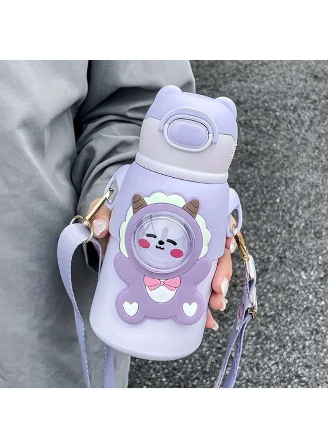 Mobcos Mobcos W Bottle Purple MOBCOS Cute Teddys Water Bottle with Straw, Stainless Steel Drinking Bottle with Straps Reusable Metal Water Bottle Leak Proof Vacuum Insulated Water Bottles for Girls and Boys Keep Hot and Cold (Purple)  | Best Price UAE