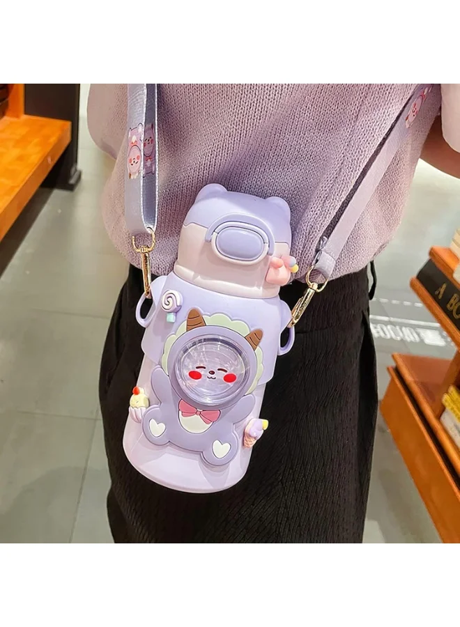 Mobcos Mobcos W Bottle Purple MOBCOS Cute Teddys Water Bottle with Straw, Stainless Steel Drinking Bottle with Straps Reusable Metal Water Bottle Leak Proof Vacuum Insulated Water Bottles for Girls and Boys Keep Hot and Cold (Purple)  | Best Price UAE