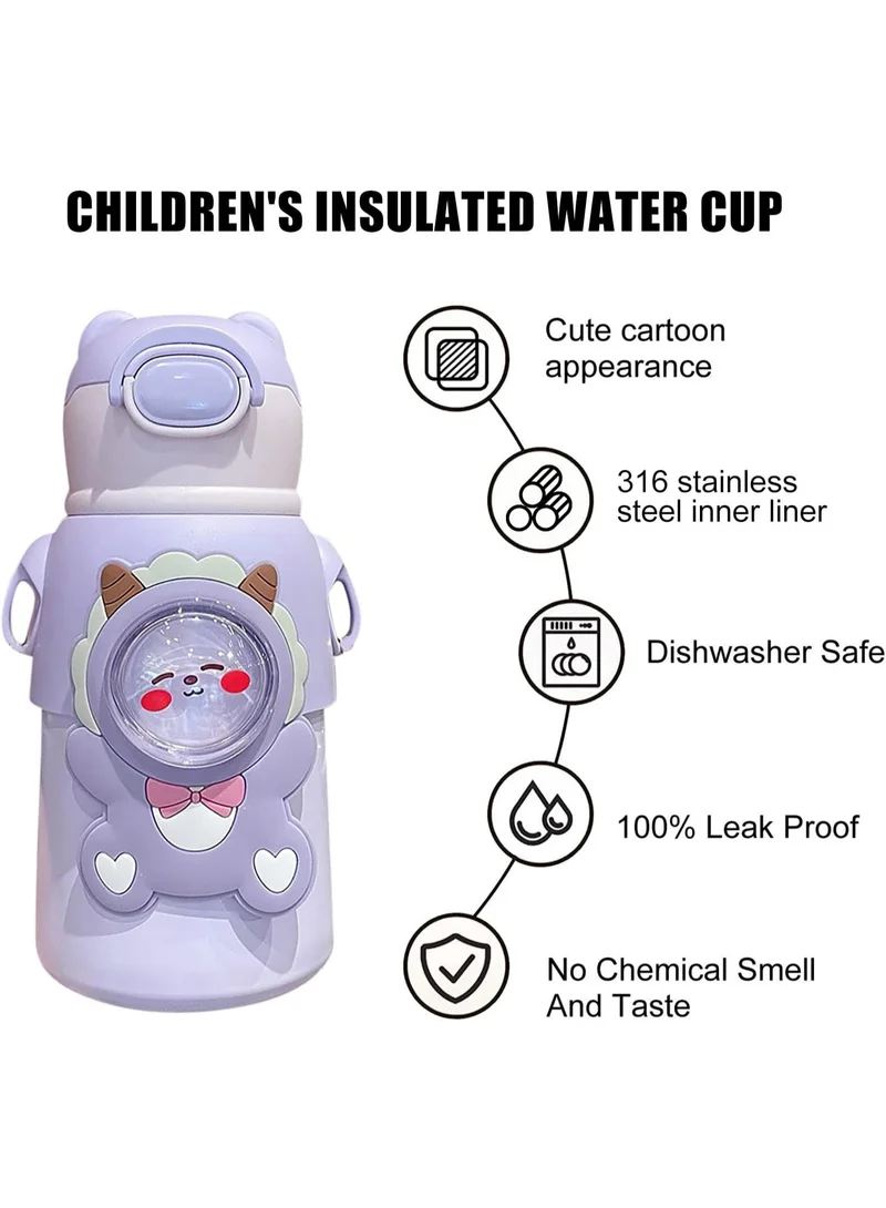 Mobcos Mobcos W Bottle Purple MOBCOS Cute Teddys Water Bottle with Straw, Stainless Steel Drinking Bottle with Straps Reusable Metal Water Bottle Leak Proof Vacuum Insulated Water Bottles for Girls and Boys Keep Hot and Cold (Purple)  | Best Price UAE
