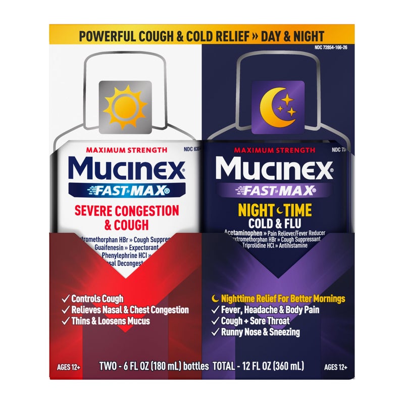 Mucinex Fast-Max & NightShift Combo Pack - Max Strength Cough & Cold Medicines For Mucus Relief, Chest Congestion, Nasal Congestion, Sinus Congestion, Sinus Pressure, Cough Symptom Relief (2x 6 FL OZ) - Image 1
