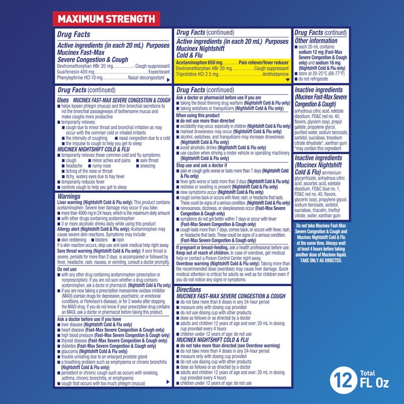 Mucinex Fast-Max & NightShift Combo Pack - Max Strength Cough & Cold Medicines For Mucus Relief, Chest Congestion, Nasal Congestion, Sinus Congestion, Sinus Pressure, Cough Symptom Relief (2x 6 FL OZ) - Image 5