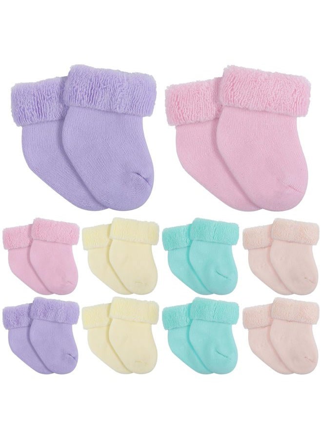 Twistover 10 Pairs Preemie Baby Terry Cotton Turn Cuff Socks for Newborn Girls Boys - Nicu, Macaron Colors, Premature - Image 1