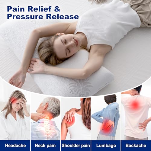 MLILY Side Sleeper Pillow, Cervical Pillow for Neck Pain, Aloe Vera Infused Memory Foam Pillow, Skin Friendly Neck Pillow, Medium Firm Pillows, 30x16 Inches - Image 5