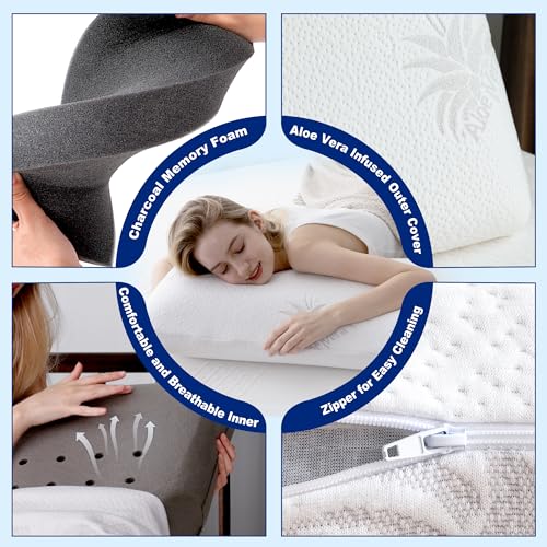 MLILY Side Sleeper Pillow, Cervical Pillow for Neck Pain, Aloe Vera Infused Memory Foam Pillow, Skin Friendly Neck Pillow, Medium Firm Pillows, 30x16 Inches - Image 4