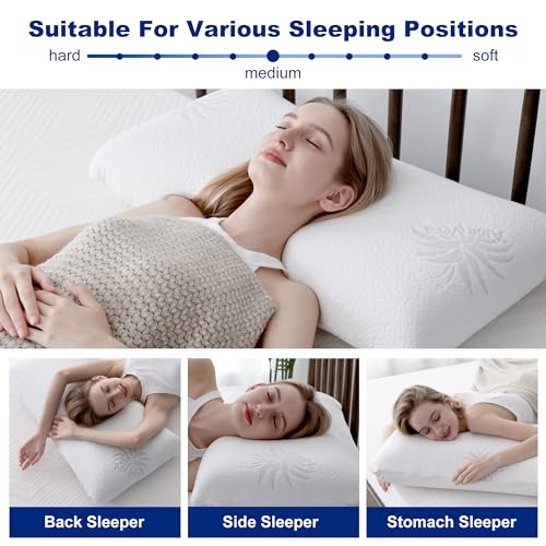 MLILY Side Sleeper Pillow, Cervical Pillow for Neck Pain, Aloe Vera Infused Memory Foam Pillow, Skin Friendly Neck Pillow, Medium Firm Pillows, 30x16 Inches - Image 3
