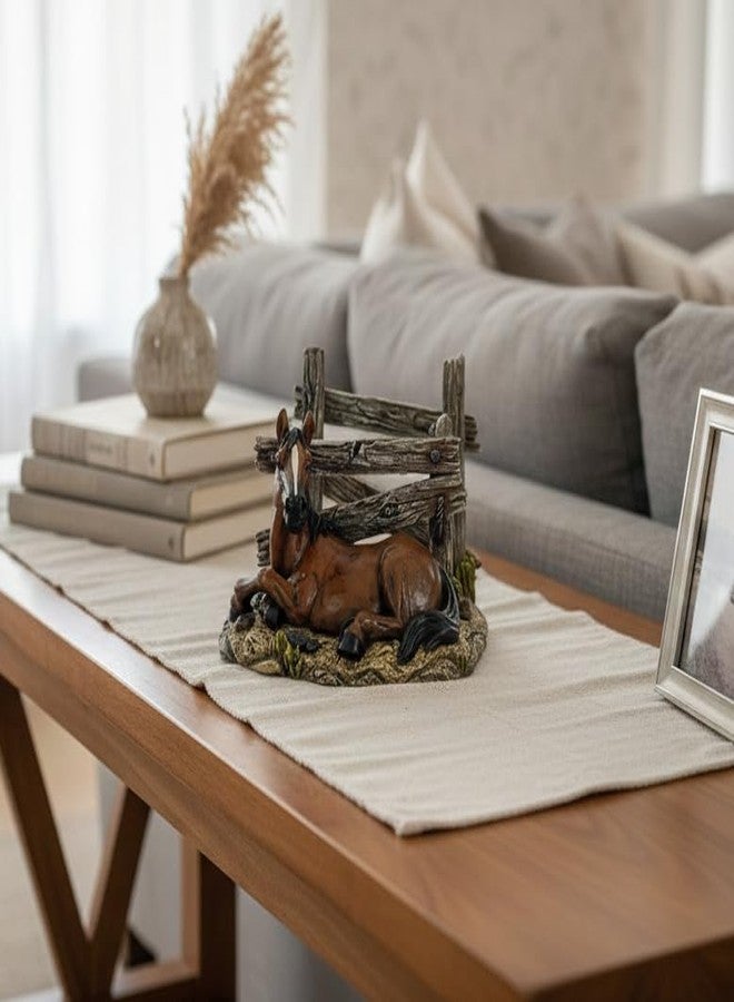 Comfy Hour حامل مناديل كومفي آور، بني اللون، بتصميم حصان عتيق، مقاس 5 × 4.6 بوصة، ديكور منزلي ريفي على طراز الغرب الأمريكي، تمثال حصان من الراتنج، قطعة واحدة لطاولة مطبخ ريفية - Image 4
