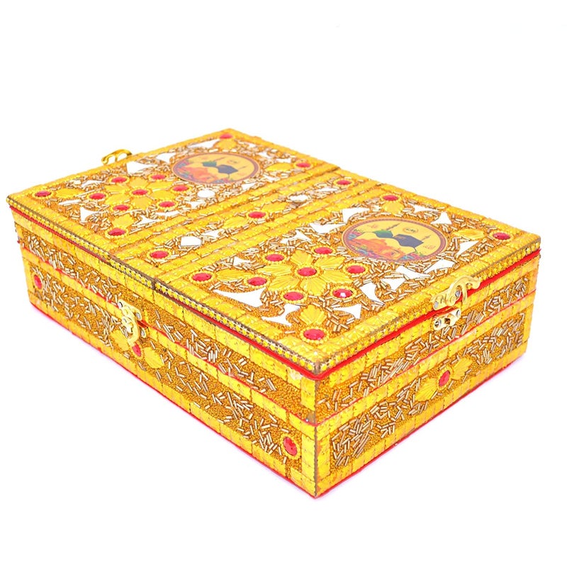 Shri Shri Handicraft صندوق القرآن اليدوي من شري شري، قاعدة خشبية قابلة للطي، حامل الكتب المقدسة، صندوق القرآن، حامل الكتب، عمل خرز ذهبي 13 4 بوصة - Image 5