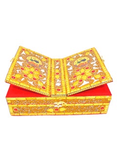 Shri Shri Handicraft Shri Shri Handicraft Handmade Quran Box fordable Wooden rehal holy Books Stand Quran Box Stand Book Stand Golden Beads Work 13 4 Inch  - Image 1