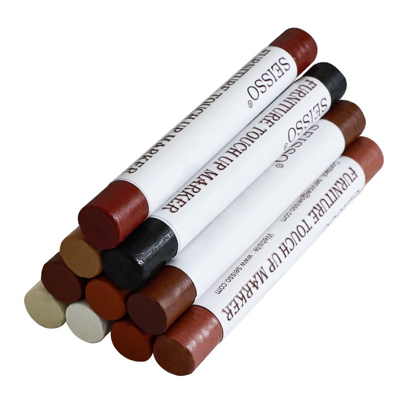 SEISSO Wood Filler Sticks, Furniture Wax Crayons for Scratches, 10 Pcs Wood Floor Repair Wax Filler Sticks, Touch Up Wax Sticks Repair Kit for Scratches, Holes, Floor, Laminate, Carpenters - Image 1