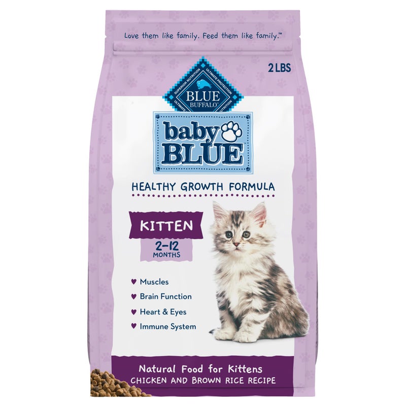Blue Buffalo Baby Blue Natural Kitten Dry Cat Food, Healthy Growth Formula with DHA, Chicken and Brown Rice Recipe, 2-lb. Bag - Image 1