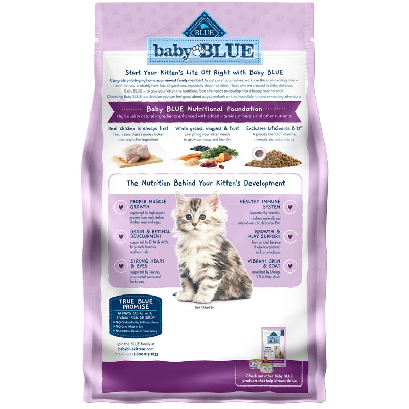 Blue Buffalo Baby Blue Natural Kitten Dry Cat Food, Healthy Growth Formula with DHA, Chicken and Brown Rice Recipe, 2-lb. Bag - Image 2