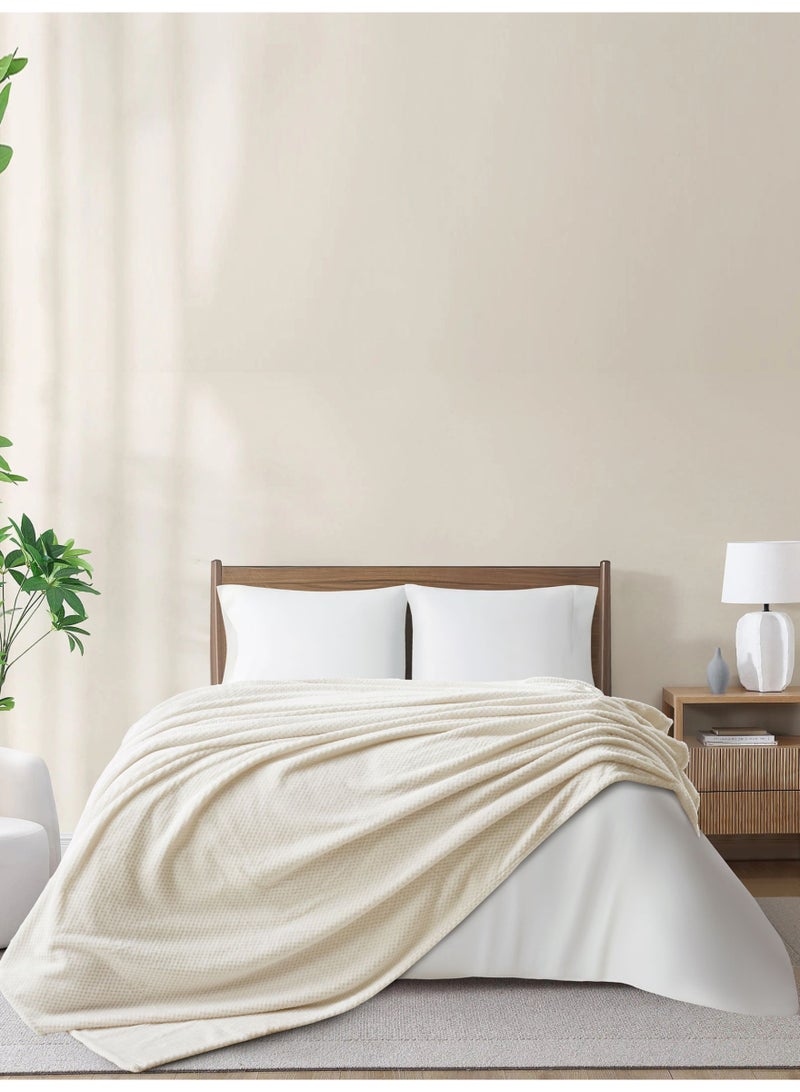 Donetella Fleece Blanket, Single Size 170x240 cm, 300 GSM, Waffle Texture - Lightweight Ultra Soft & Warm Solid Throw Blanket, Cozy for Sofa, Bed & Couch  - Image 1