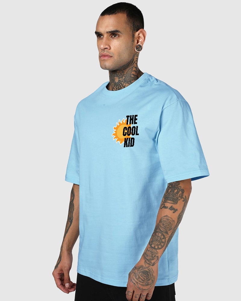 bewakoof Men's Chambray Blue Cool Kid Graphic Printed Oversized T-shirt - Image 4