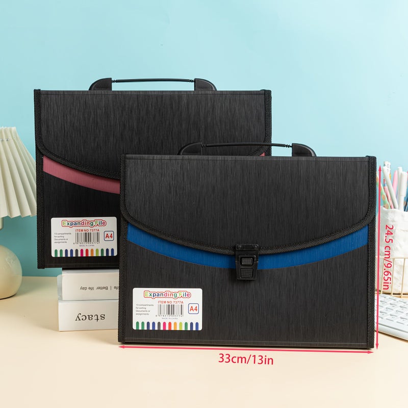 Blue Accordion Folder 13 Pocket A4 Document Organizer Portable Office Supply - Image 2