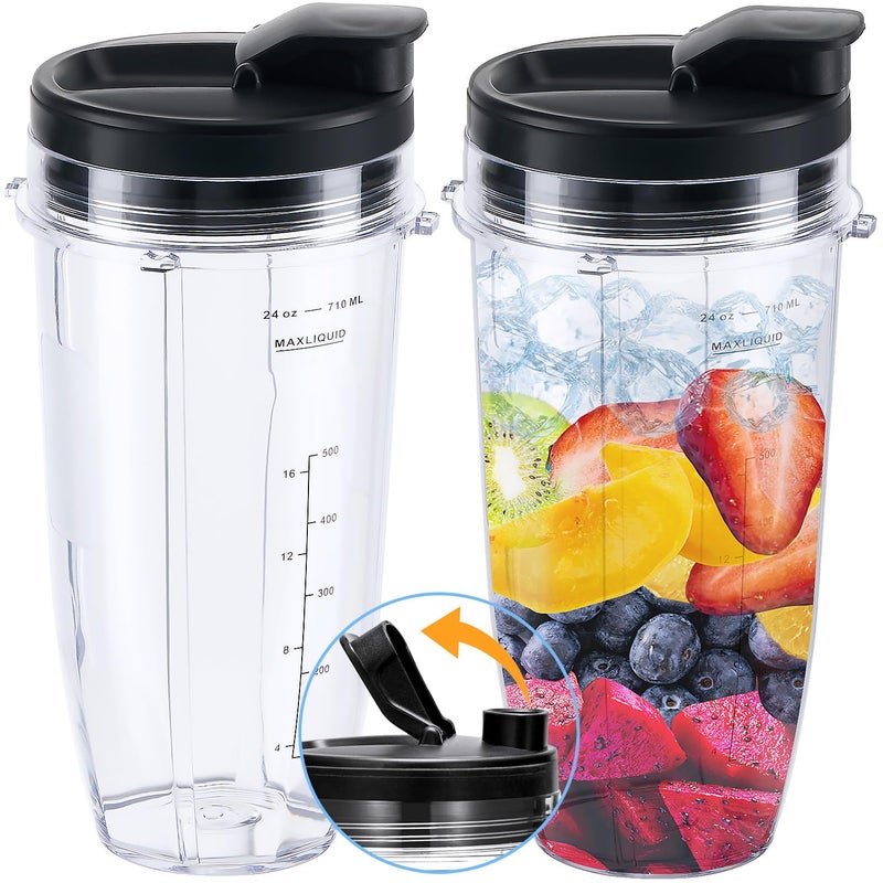 Replacement 24oz Blender Cup with Sip Seal Lid For Nutri Ninja BL450 BL456 BL480 BL482 BL640 BL642 BL682 BN401 BN751 BN801 Foodi SS101 SS151 SS351 SS401 Ninja Blender Auto IQ Blade 2Pack