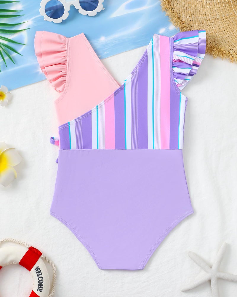 Mioglrie Toddler Swimsuit Girl Baby Bathing Suit Girl 2T 3T Swimsuit Girls Summer Beach One Piece Bahting Suits for Girls Purple Block Swimwear - Image 2