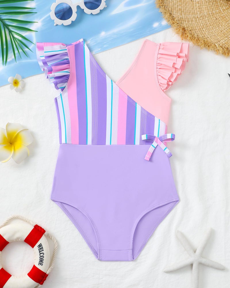 Mioglrie Toddler Swimsuit Girl Baby Bathing Suit Girl 2T 3T Swimsuit Girls Summer Beach One Piece Bahting Suits for Girls Purple Block Swimwear - Image 3