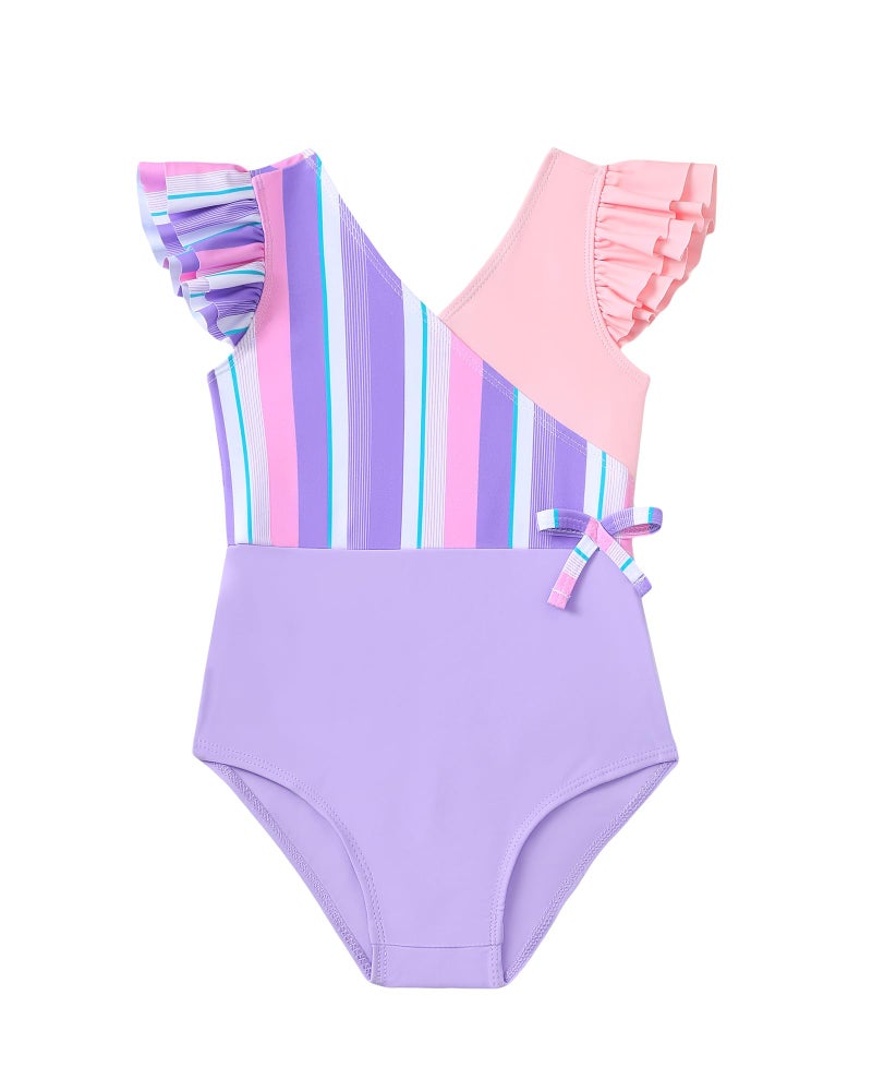 Mioglrie Toddler Swimsuit Girl Baby Bathing Suit Girl 2T 3T Swimsuit Girls Summer Beach One Piece Bahting Suits for Girls Purple Block Swimwear - Image 1