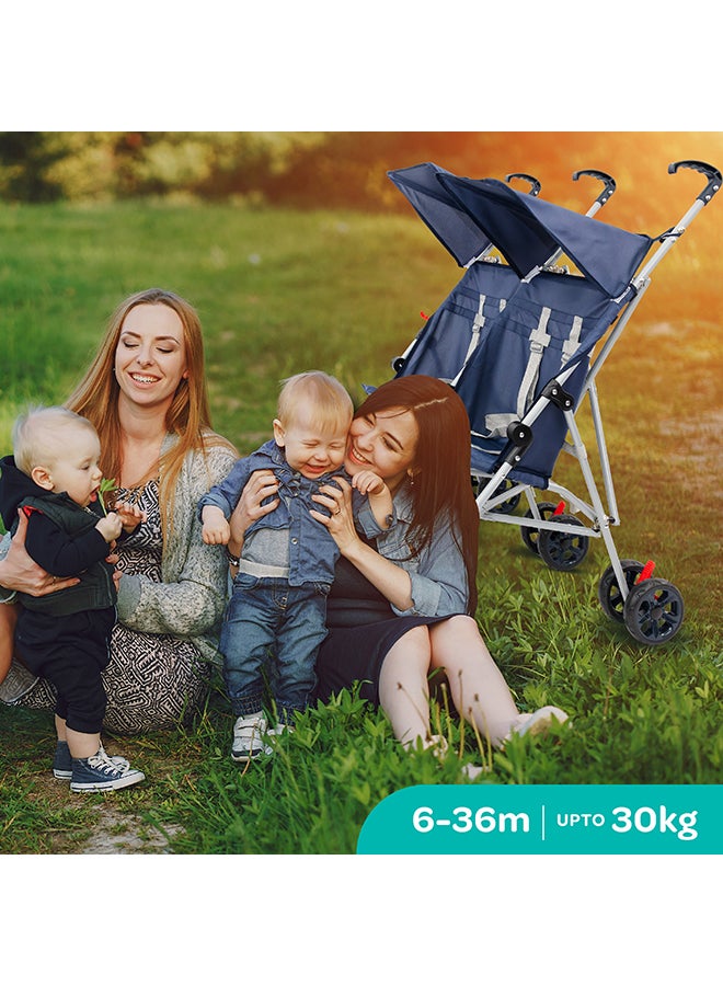 Moon Jet Plus  Twin Buggy Lightweight Travel strollers -Umbrella Fold- up to 30Kg, 6m+ - Dark Blue - Image 3