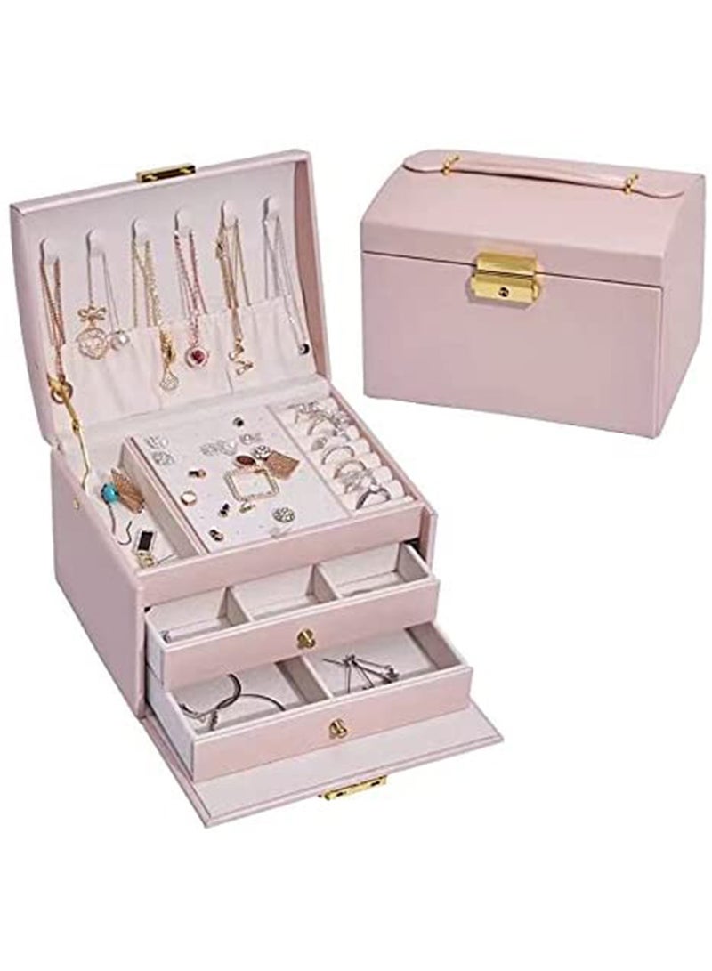 MONOGUE Jewelry Box Organizer PU Leather with 2 Drawers, 3-Tier Jewelry Storage Case for Women's Jewelry - Image 1