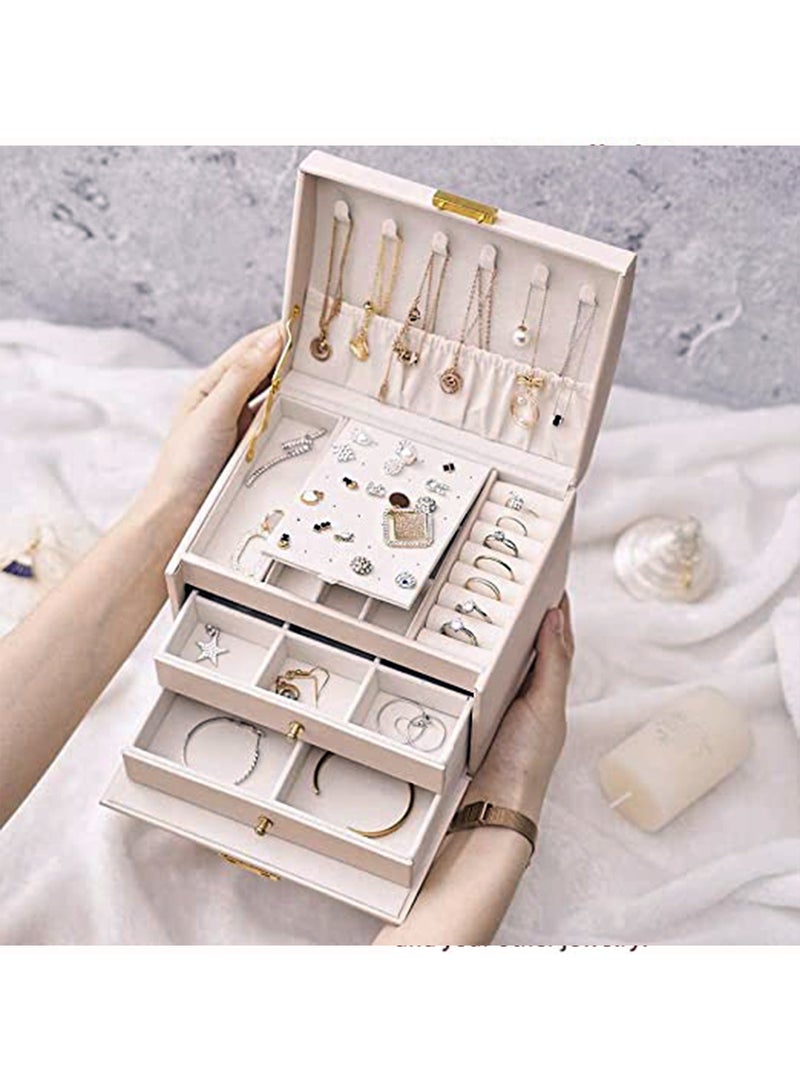 MONOGUE Jewelry Box Organizer PU Leather with 2 Drawers, 3-Tier Jewelry Storage Case for Women's Jewelry - Image 3