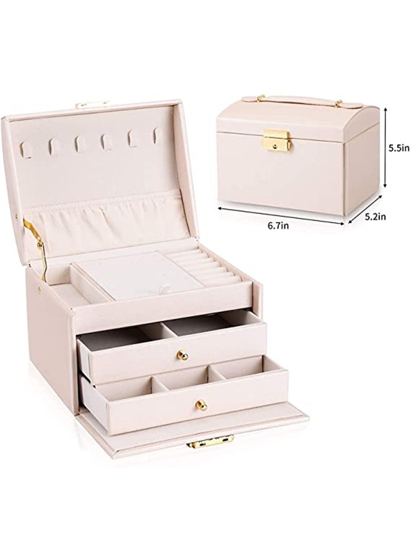 MONOGUE Jewelry Box Organizer PU Leather with 2 Drawers, 3-Tier Jewelry Storage Case for Women's Jewelry - Image 4