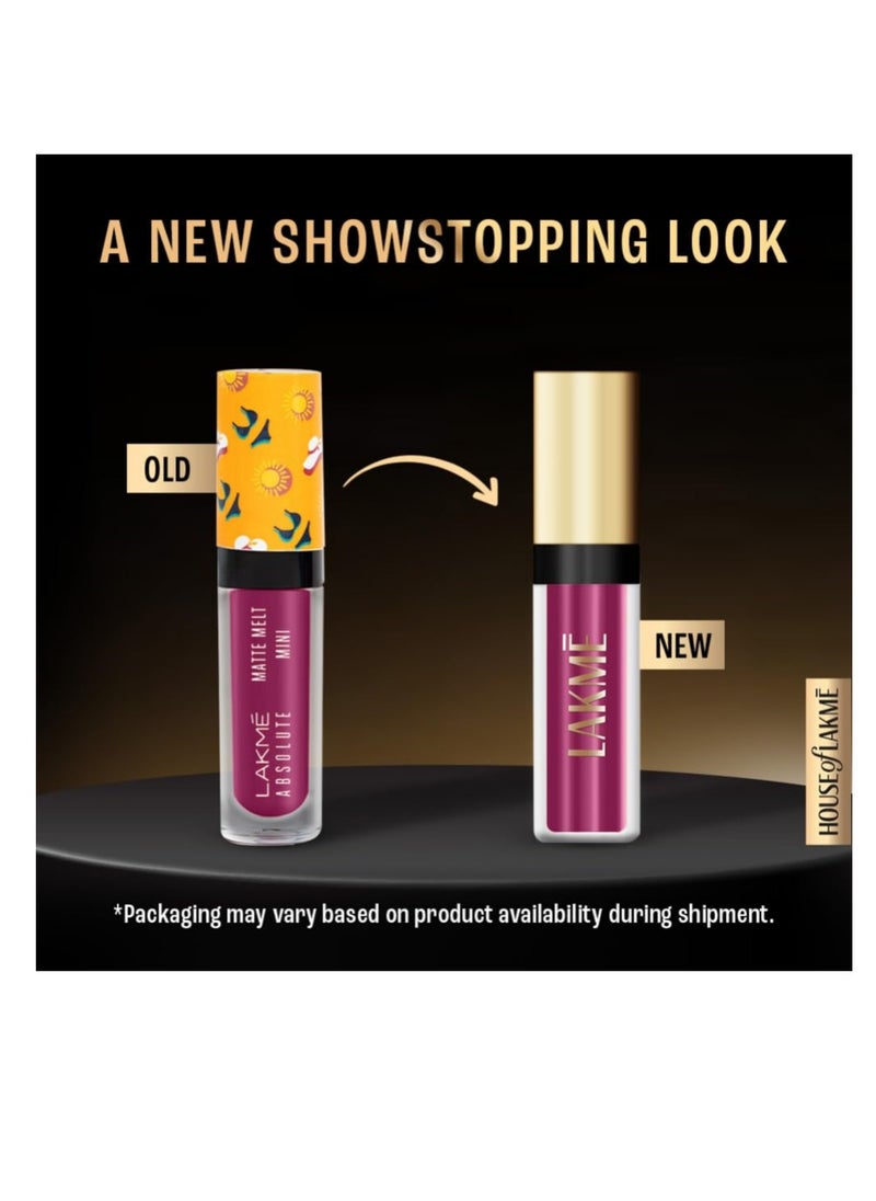 LAKME - Lakmé Absolute Matte Melt Mini Liquid Lip Colour Magenta Rhythm  Velvet Matte Liquid Lipstick  Transfer Proof  Long Lasting Lightweight 2.4 ml - Image 1