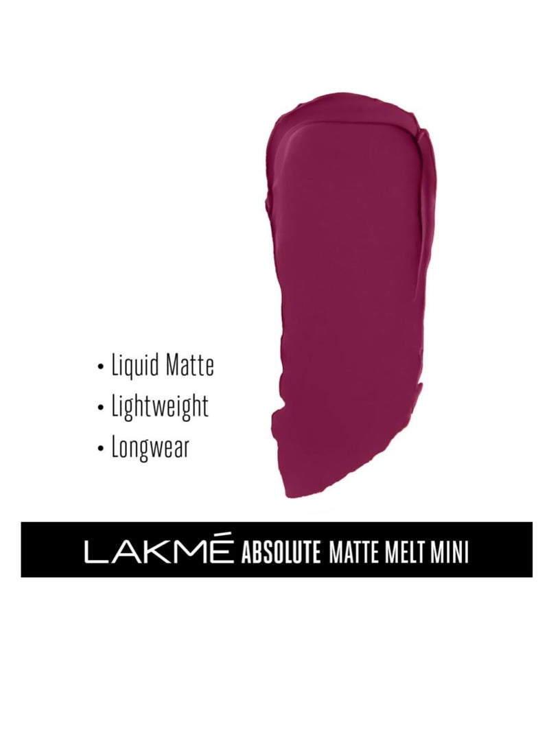 LAKME - Lakmé Absolute Matte Melt Mini Liquid Lip Colour Magenta Rhythm  Velvet Matte Liquid Lipstick  Transfer Proof  Long Lasting Lightweight 2.4 ml - Image 1