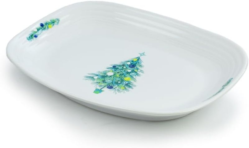 Fiesta 1175 Rectangular Platter  Blue Christmas Tree White