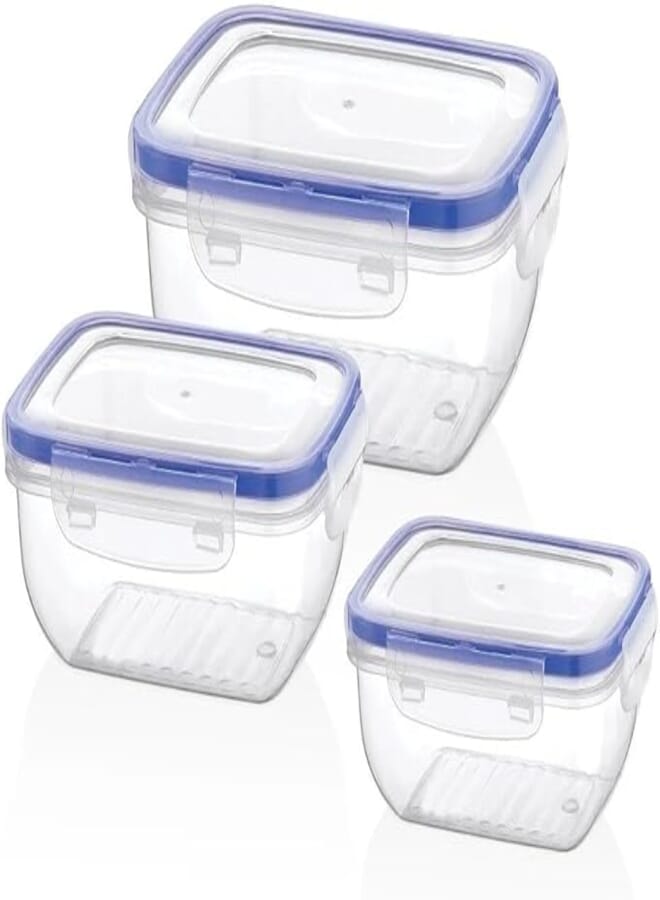 Bager Cook&Lock Rectangular Storage Container Set 3 Pcs (800+1400+2300 Ml) (Std), Transparent