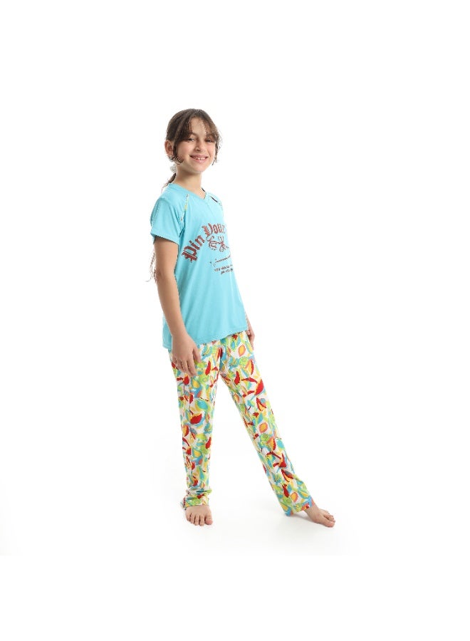 Caesar Girls' summer pajamas with chest prints - Image 3