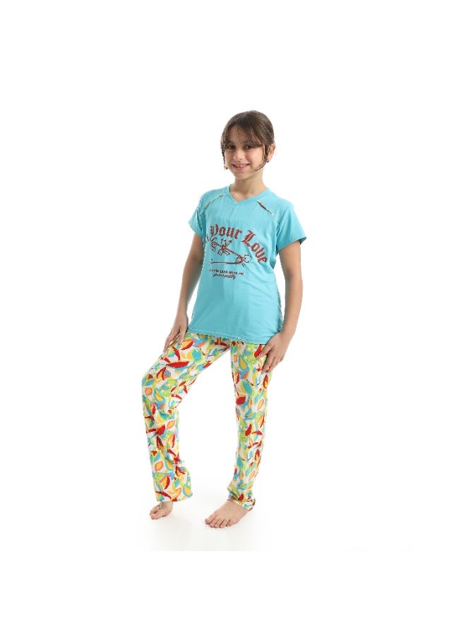 Caesar Girls' summer pajamas with chest prints - Image 2