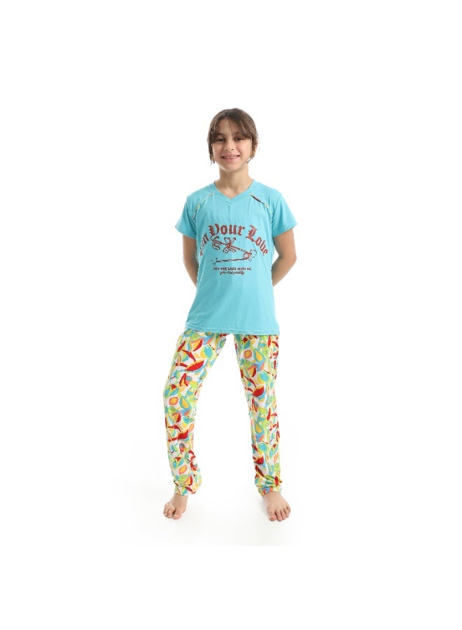 Caesar Girls' summer pajamas with chest prints - Image 1