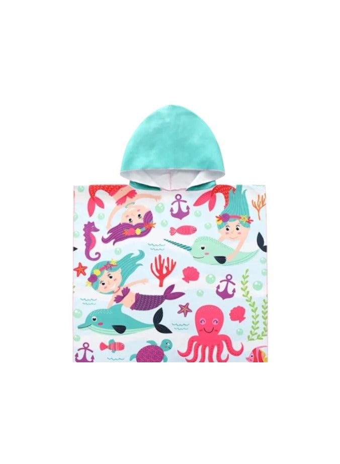 2 منشفة حمام للأطفال من 1 إلى 6 سنوات منشفة للأطفال الصغار بغطاء للرأس منشفة حمام من الألياف الدقيقة رداء حمام فائق النعومة رداء حمام بونشو للبنات السباحة الشاطئ العطلة اللعب بالماء بنات الشاطئ المسبح حمام السباحة أغطية السباحة (2 قطعة) حورية البحر+أخطبوط - Image 2