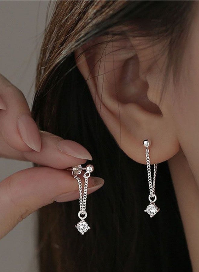 DAEVO 925 Sterling Silver Dainty Chain Drop Earrings Women Square Crystal Minimalist Daily Evening Gift Jewelry - Image 1