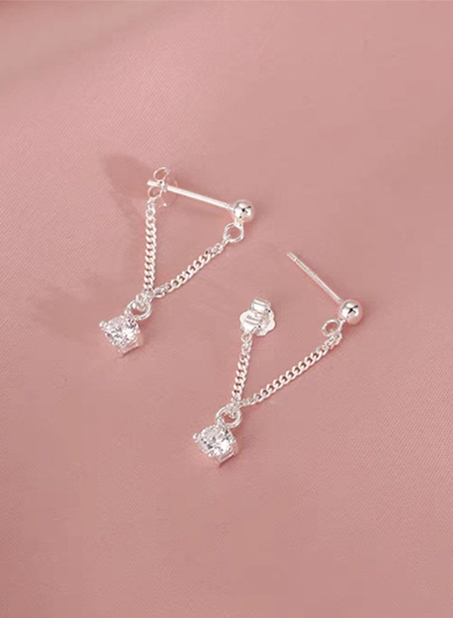 DAEVO 925 Sterling Silver Dainty Chain Drop Earrings Women Square Crystal Minimalist Daily Evening Gift Jewelry - Image 4