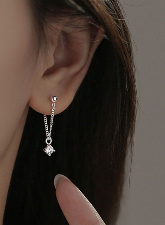 DAEVO 925 Sterling Silver Dainty Chain Drop Earrings Women Square Crystal Minimalist Daily Evening Gift Jewelry - Image 2