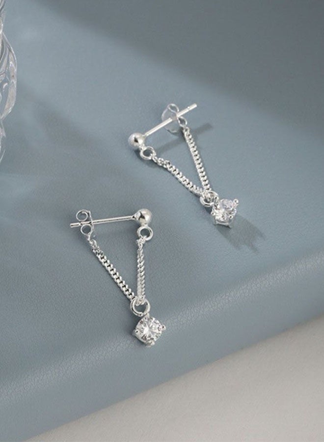 DAEVO 925 Sterling Silver Dainty Chain Drop Earrings Women Square Crystal Minimalist Daily Evening Gift Jewelry - Image 5