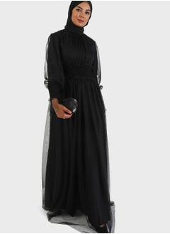 Ruched Waist Mesh Tiered Dress
